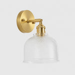 Bild in Gallery-Viewer laden, Clear glass wall light with brass arm, CZ shade 11 cm high and 14 cm diameter