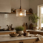 Bild in Gallery-Viewer laden, Vintage Ripple Glass Pendant Light With Warm Brass Accent