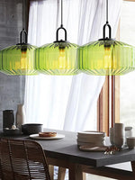 Load image into Gallery viewer, Ribbed Glass Pendant Light - Vintage Green Glass Hanging Light with Modern Appeal