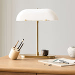 Load image into Gallery viewer, Ferosa Boat Shaped Lampshade Table Lamp – Vintage Brass Finish for Modern Living Room