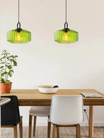 Load image into Gallery viewer, Ribbed Glass Pendant Light - Vintage Green Glass Hanging Light with Modern Appeal