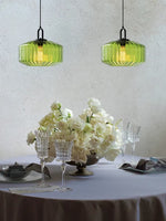 Load image into Gallery viewer, Ribbed Glass Pendant Light - Vintage Green Glass Hanging Light with Modern Appeal