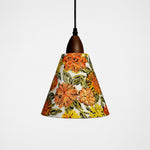 Bild in Gallery-Viewer laden, Small orange floral cone pendant light front view
