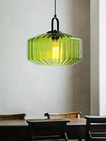 Load image into Gallery viewer, Ribbed Glass Pendant Light - Vintage Green Glass Hanging Light with Modern Appeal