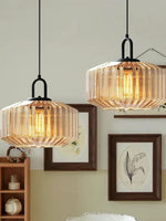 Load image into Gallery viewer, Ribbed Glass Pendant Light - Vintage Green Glass Hanging Light with Modern Appeal