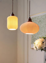 Load image into Gallery viewer, Ribbed Ceramic Pendant Light – Nordic Pendant Light with White Ceramic Elegance
