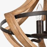 Cargar imagen en el visor de la Galería, Distressed wood and rust-finished metal chandelier detail