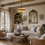 Load image into Gallery viewer, Vintage milk glass pendant light in a warm living room