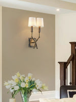 Load image into Gallery viewer, Vintage Fabric Wall Sconce – Double Drum Shade for Bedroom or Hallway