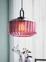 Load image into Gallery viewer, Ribbed Glass Pendant Light - Vintage Green Glass Hanging Light with Modern Appeal