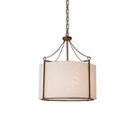 Load image into Gallery viewer, Antique Brass Carousel Chandelier with White Linen Drum Shade for Dining Room