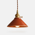 Load image into Gallery viewer, Complete russet glazed ceramic pendant light with antique brass-finished hardware