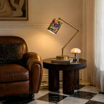 Load image into Gallery viewer, Adjustable Brass-Tone Floral Fabric Table Lamp