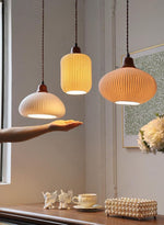 Load image into Gallery viewer, Ribbed Ceramic Pendant Light – Nordic Pendant Light with White Ceramic Elegance