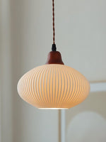 Load image into Gallery viewer, Ribbed Ceramic Pendant Light – Nordic Pendant Light with White Ceramic Elegance