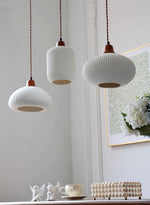 Load image into Gallery viewer, Ribbed Ceramic Pendant Light – Nordic Pendant Light with White Ceramic Elegance