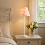Load image into Gallery viewer, Pink gingham French country table lamp by a bed