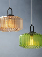 Load image into Gallery viewer, Ribbed Glass Pendant Light - Vintage Green Glass Hanging Light with Modern Appeal