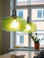 Load image into Gallery viewer, Ribbed Glass Pendant Light - Vintage Green Glass Hanging Light with Modern Appeal
