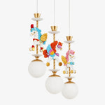 Bild in Gallery-Viewer laden, Three light unicorn chandelier with blue and red horse details