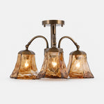 Charger l'image dans la visionneuse de galerie, Brass and Amber Glass Semi-Flush Ceiling Light