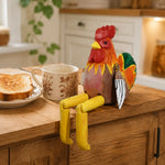 Cargar imagen en el visor de la Galería, Hand-carved wooden rooster ornament styled on a tabletop edge