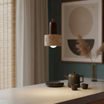 Load image into Gallery viewer, WabiLum Minimalist Travertine Wood Pendant Light - Bedroom Dining Lighting