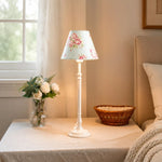 Load image into Gallery viewer, Blue floral French country table lamp on a side table