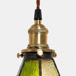 Bild in Gallery-Viewer laden, green amber stained glass pendant light detail or room scene
