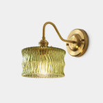 Charger l'image dans la visionneuse de galerie, Olive green ripple glass wall sconce with brushed brass arm