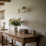 Bild in Gallery-Viewer laden, Opalume Metal Canopy Globe Vanity Sconce — Übergangs-Art-Deco-Wandleuchte