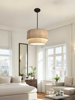 Charger l'image dans la visionneuse de galerie, Suspension Dumora à double tambour en tissu - Plafonnier moderne à abat-jour superposé, idéal pour la salle à manger ou le salon