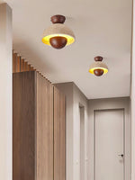 Load image into Gallery viewer, Wabi-Sabi Style Travertine and Wood Half-Sphere Ceiling Light