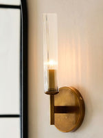 Load image into Gallery viewer, Ribbed Glass Sconce – Tube Sconce for Bath Mirror Lighting in Brass