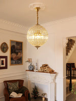 Load image into Gallery viewer, French Antique Brass Crystal Globe Chandelier