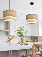 Load image into Gallery viewer, Double Fabric Drum Pendant Lamp