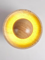 Cargar imagen en el visor de la Galería, Lámpara de techo de media esfera de travertino y madera estilo Wabi-Sabi