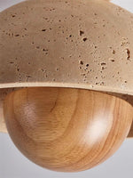 Load image into Gallery viewer, Wabi-Sabi Style Travertine and Wood Half-Sphere Ceiling Light