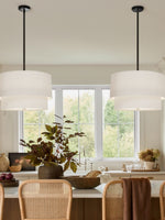 Charger l'image dans la visionneuse de galerie, Suspension Dumora à double tambour en tissu - Plafonnier moderne à abat-jour superposé, idéal pour la salle à manger ou le salon