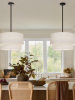 Charger l'image dans la visionneuse de galerie, Suspension Dumora à double tambour en tissu - Plafonnier moderne à abat-jour superposé, idéal pour la salle à manger ou le salon