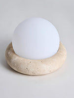 Load image into Gallery viewer, Cream Style Semi-Round Travertine Table Lamp