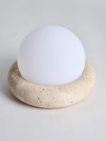 Load image into Gallery viewer, Cream Style Semi-Round Travertine Table Lamp