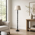 Load image into Gallery viewer, Turned-Wood Floor Lamp with Fabric Shade