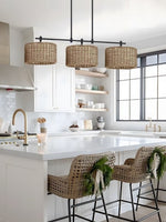 Load image into Gallery viewer, 3 Light Rustic Drum Hand Woven Rattan Pendant Light