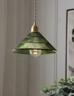 Load image into Gallery viewer, Ribbed Glass Pendant Light – Contemporary Glass Pendant Lights in Vintage Green Hue