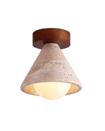 Load image into Gallery viewer, Cream Style Entrance Yellow Travertine Walnut Ceiling Lamp