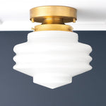 Load image into Gallery viewer, Geotower Glass Deco Globe Flush Mount – Ribbed Glass Ceiling Light for Interior Spaces