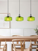 Load image into Gallery viewer, Ribbed Glass Pendant Light - Vintage Green Glass Hanging Light with Modern Appeal