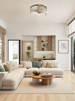 Load image into Gallery viewer, Bravira Elegant Ribbed Glass Flush-Mount Ceiling Light – Modern Low-Profile Fixture for Bedroom