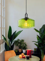 Load image into Gallery viewer, Ribbed Glass Pendant Light - Vintage Green Glass Hanging Light with Modern Appeal